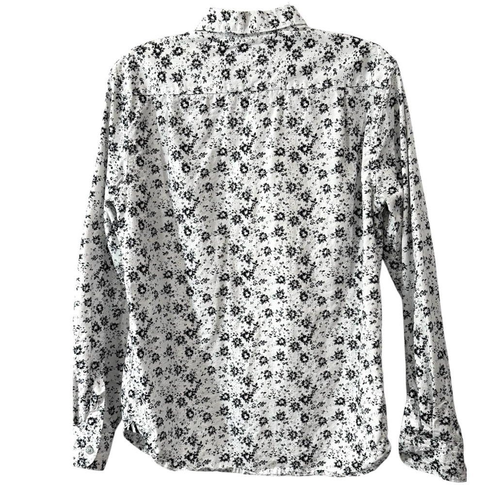 Denim & Flower Mens Floral Button Down Shirt Black White Cotton Small - Picture 2 of 11